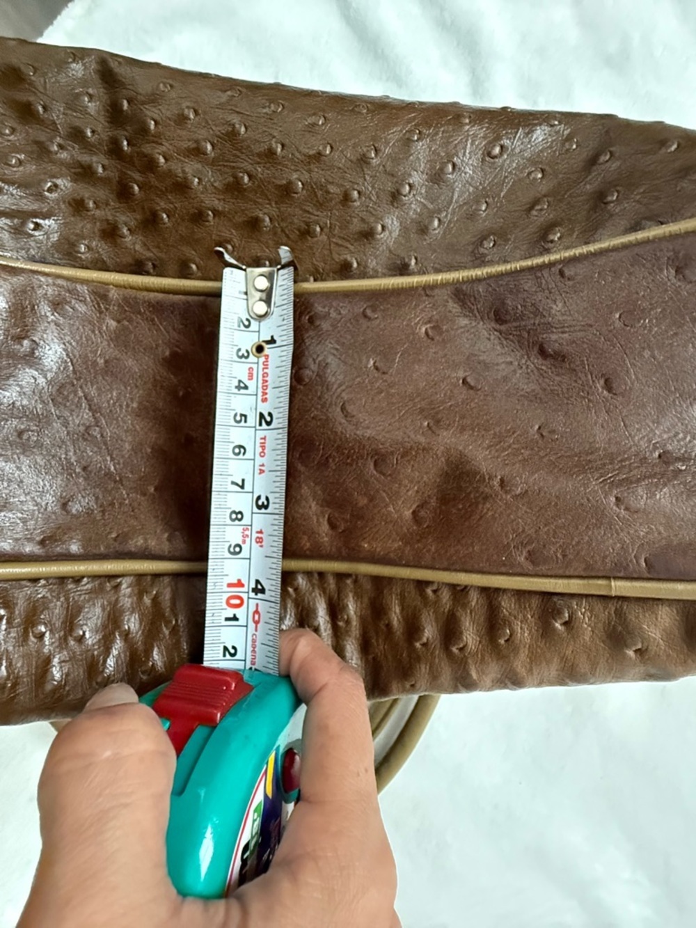 Vintage VEARI Genuine Ostrich Leather Handbag Brown Tan Shoulder Bag - Picture 11 of 11